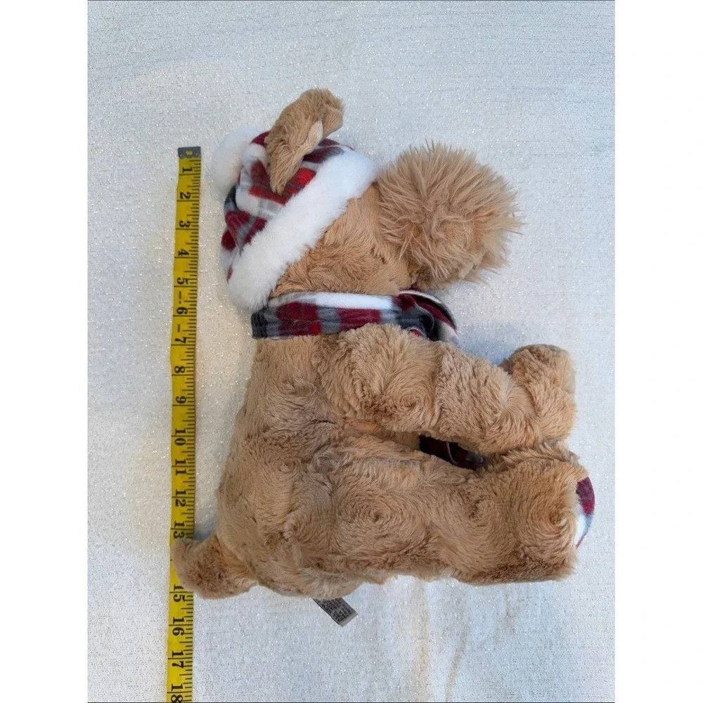 Gentle Treasures Tan Scruffy Puppy‎ Dog Plush Holiday Plaid Hat Scarf 13